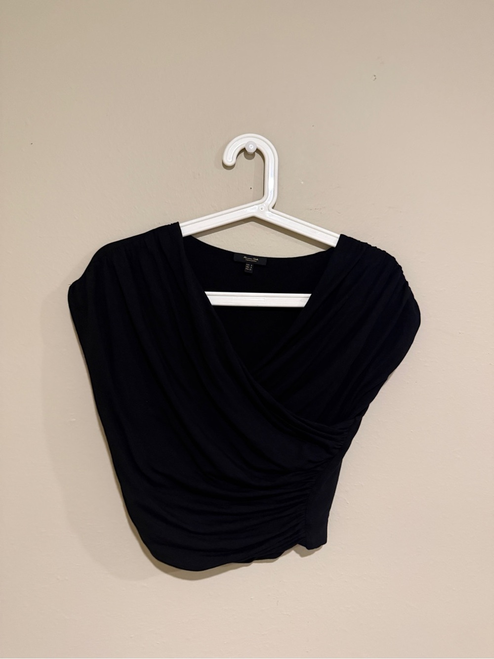 Massimo Dutti Black Draped Wrap-Front Women's Top